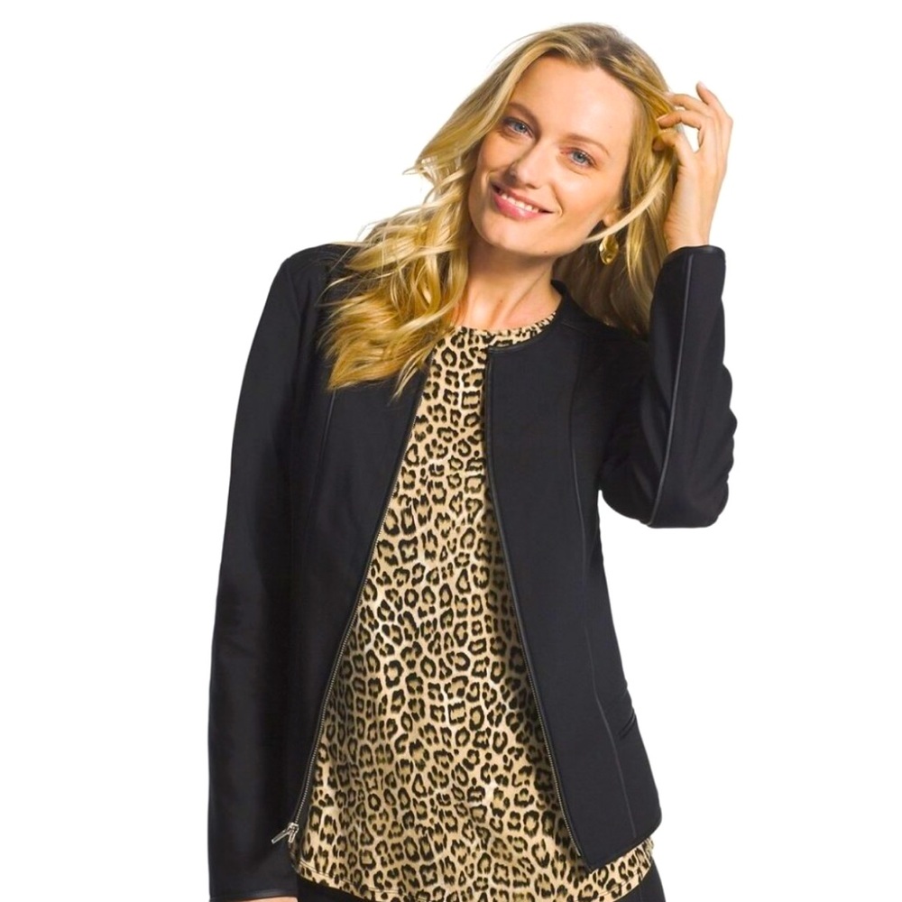 Chico’’s Wool Blend Faux Leather Trim Black Jacket